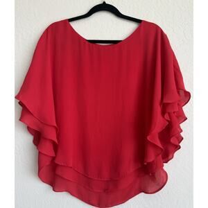 Gianni Bini Womens Winnie Sheer Chiffon Top Size Medium Red Flowy Minimalist